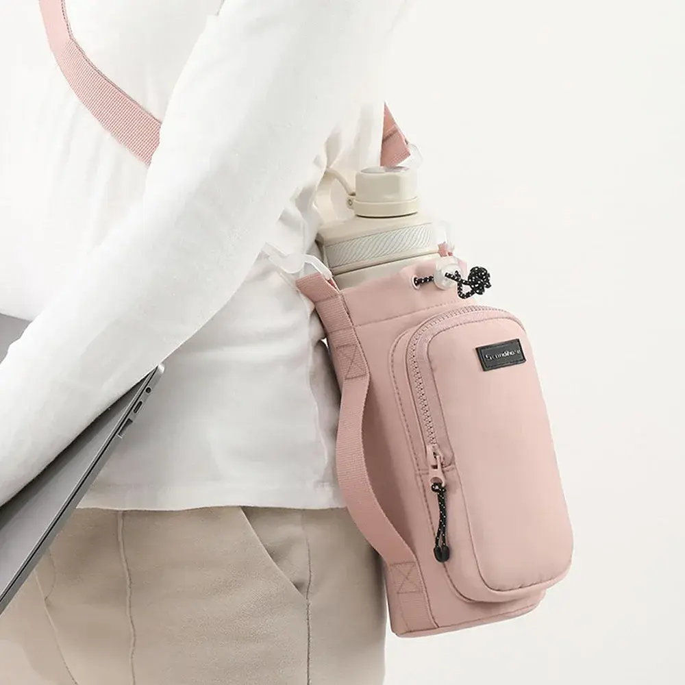 Portable Outdoor Water Bottle Bag with Adjustable Shoulder Strap Water Bottle Sleeve for Walking Hiking Camping Gym Shoulder Bag