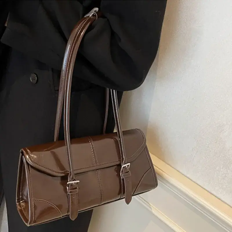 Retro Oil Wax Leather Shoulder Bag For Women 2025 Winter Y2K Trend Solid Color Burgundy Underarm Bag Women's Handbags Tote Bags