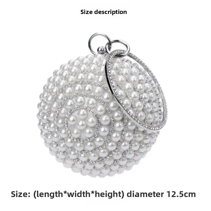 Luxury Elegant Evening Bag Round Pearl Clutch Purse Handbag Ring Handle For Women Bride Bridesmaid Wedding Party Handbag Purses