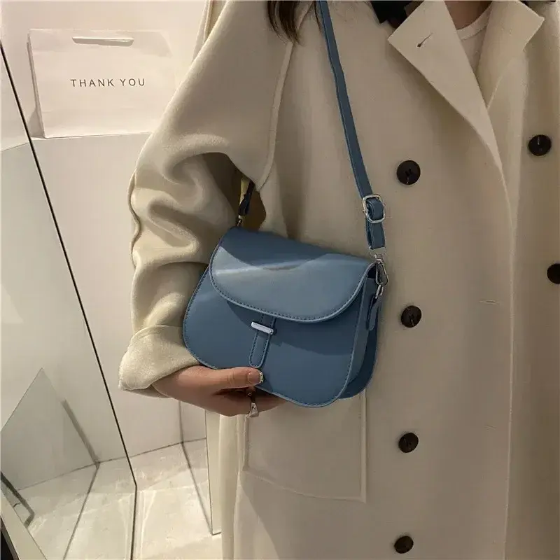 Fashion Women Crossbody Saddle Bag PU Leather Small Handbags Purses Retro Semicircle Designer Messenger Bags Female Clutch Tote