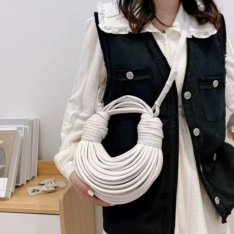 Handbags for Women 2025 New in Gold Luxury Designer Brand Handwoven Noodle Bags Rope Knotted Pulled Hobo Silver Evening Clutch