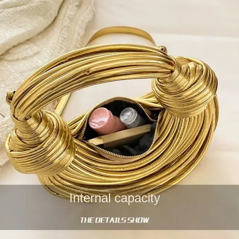 Handbags for Women 2025 New in Gold Luxury Designer Brand Handwoven Noodle Bags Rope Knotted Pulled Hobo Silver Evening Clutch
