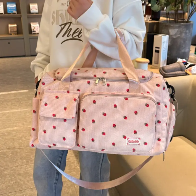 Corduroy Travel Tote Bag Large Capacity Carry On Travel Bag With Shoe Compartment Sports Fitness Bags For Women Duffle Bags
