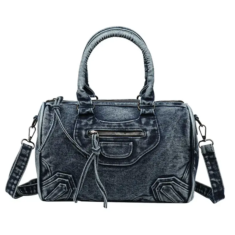 Luxury Designer City Tote Bag for Women Retro Washed Denim Cloth Splicing Fringed Shoulder Portable Messenger Bag Handbags