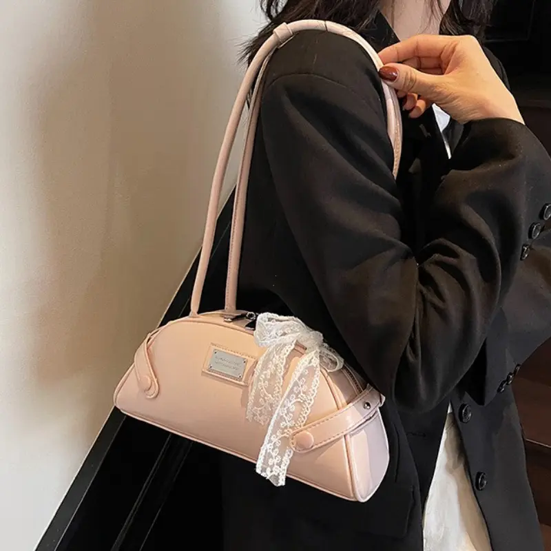 Women Casual Tote Handbag PU Leather Bow Leisure Armpit Handbag Solid Color Travel Underarm Handbag Female Dating Bag