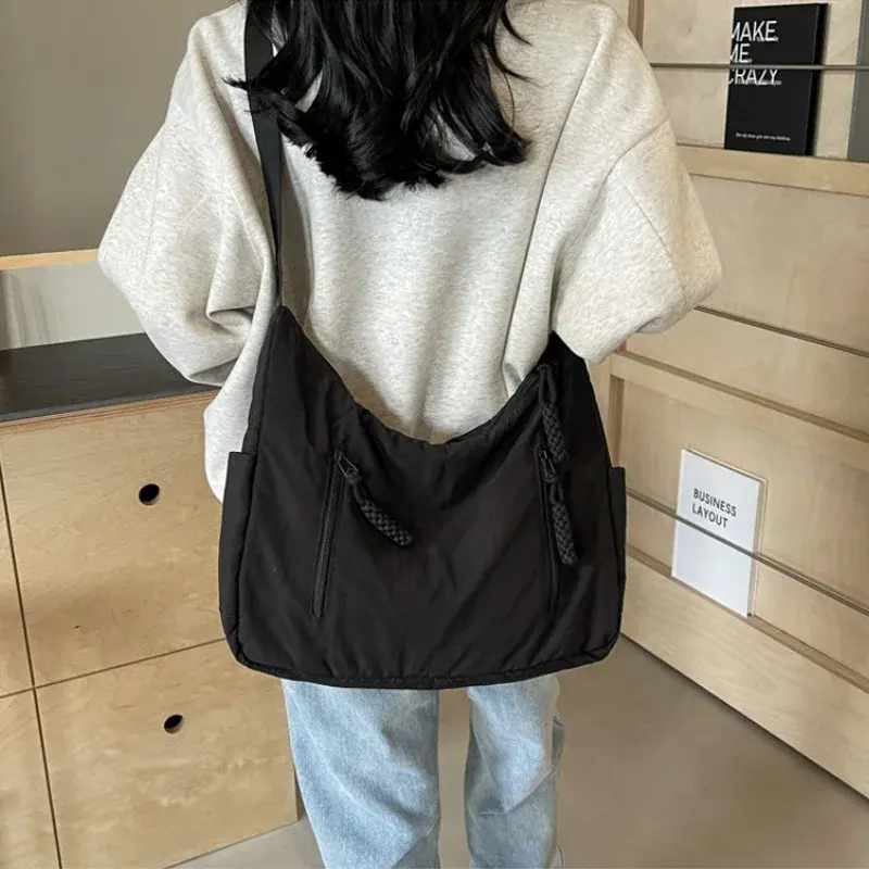 Summer Women Solid Color Shoulder Bag Fashion Lightweight Versatile Travel Crossbody Bag Commuter Nylon Large Capacity Hobo Bag
