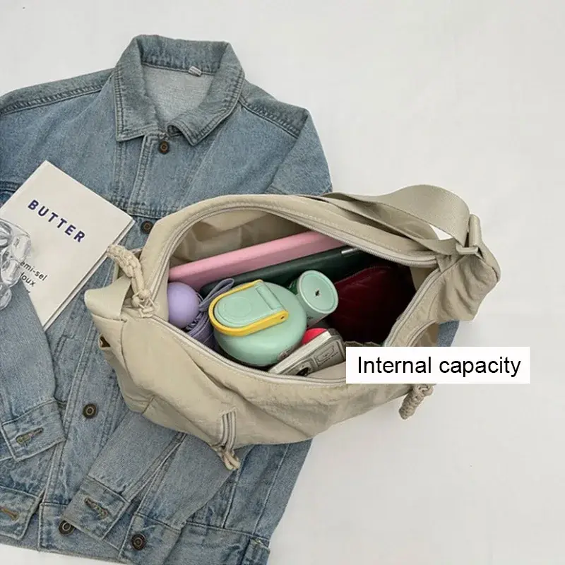 Summer Women Solid Color Shoulder Bag Fashion Lightweight Versatile Travel Crossbody Bag Commuter Nylon Large Capacity Hobo Bag