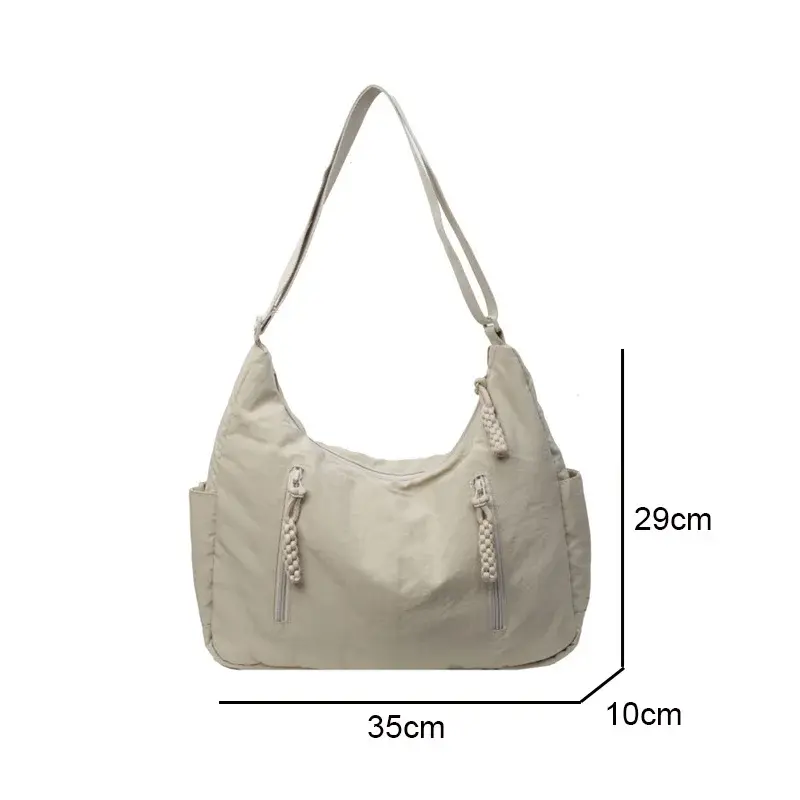 Summer Women Solid Color Shoulder Bag Fashion Lightweight Versatile Travel Crossbody Bag Commuter Nylon Large Capacity Hobo Bag