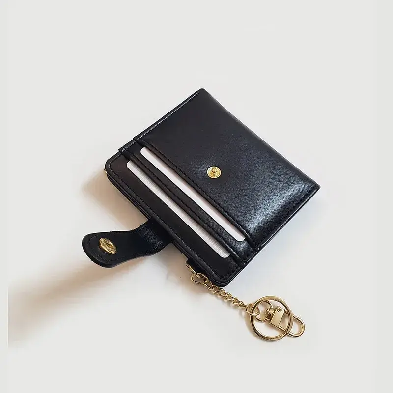 Coin Purse PU Women's Purses Short Thin Small Wallet Chic Metal Button Ladies Genuine Leather Card Holder Wallet Keychain Purses