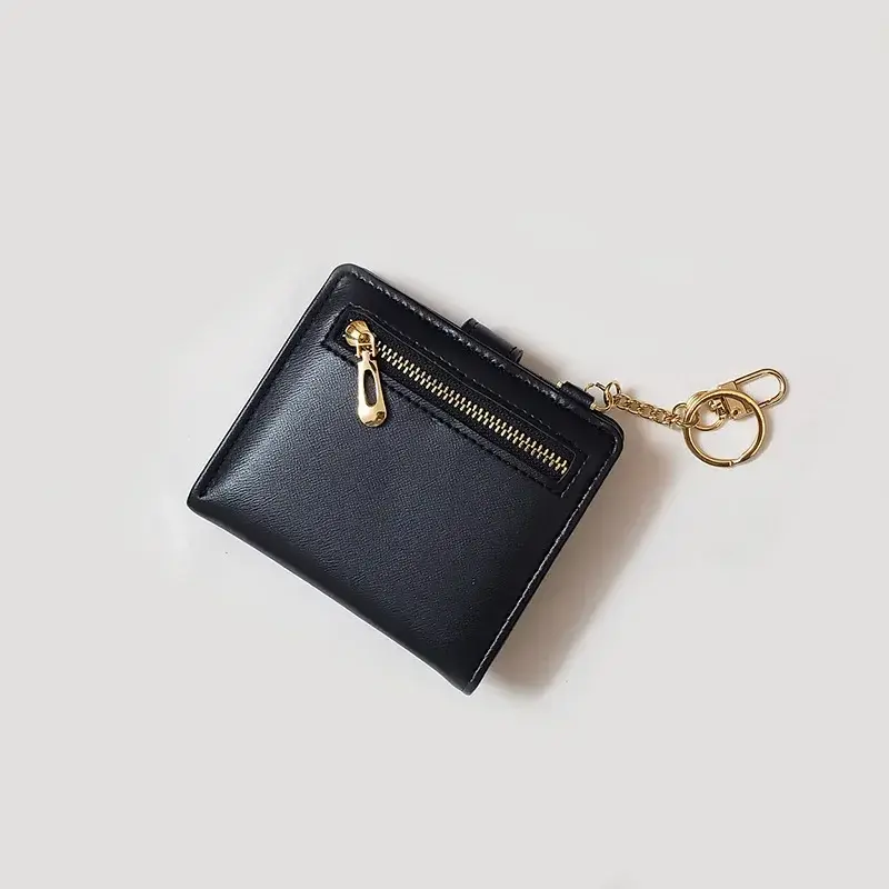 Coin Purse PU Women's Purses Short Thin Small Wallet Chic Metal Button Ladies Genuine Leather Card Holder Wallet Keychain Purses