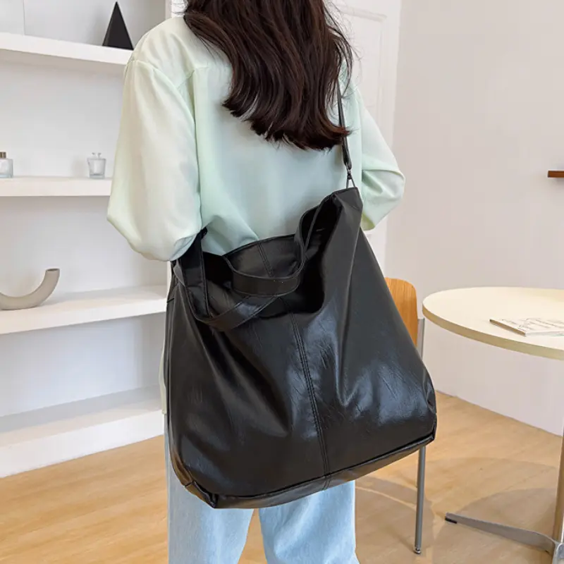 Fashion Big Leather Tote Bag For Women Large Capacity Retro Shoulder Bags Soft Leather Crossbody Handbags Large Lady Shopper Bag
