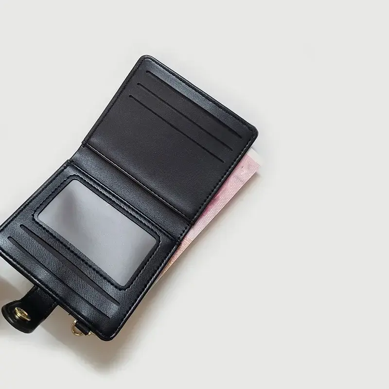 Coin Purse PU Women's Purses Short Thin Small Wallet Chic Metal Button Ladies Genuine Leather Card Holder Wallet Keychain Purses