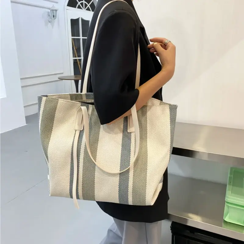 Raffia Summer Bags for Woman 2025 Stripe Designer Shoulder Crossbody Shopper Storage Bag Women Casual Canvas Handbag Tote Bag