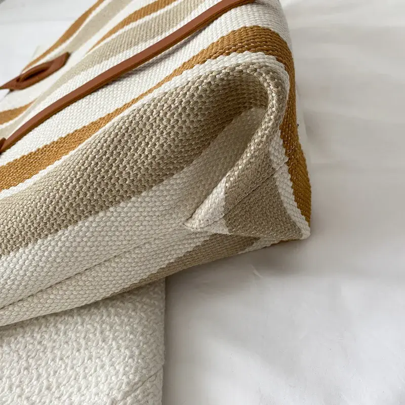 Raffia Summer Bags for Woman 2025 Stripe Designer Shoulder Crossbody Shopper Storage Bag Women Casual Canvas Handbag Tote Bag