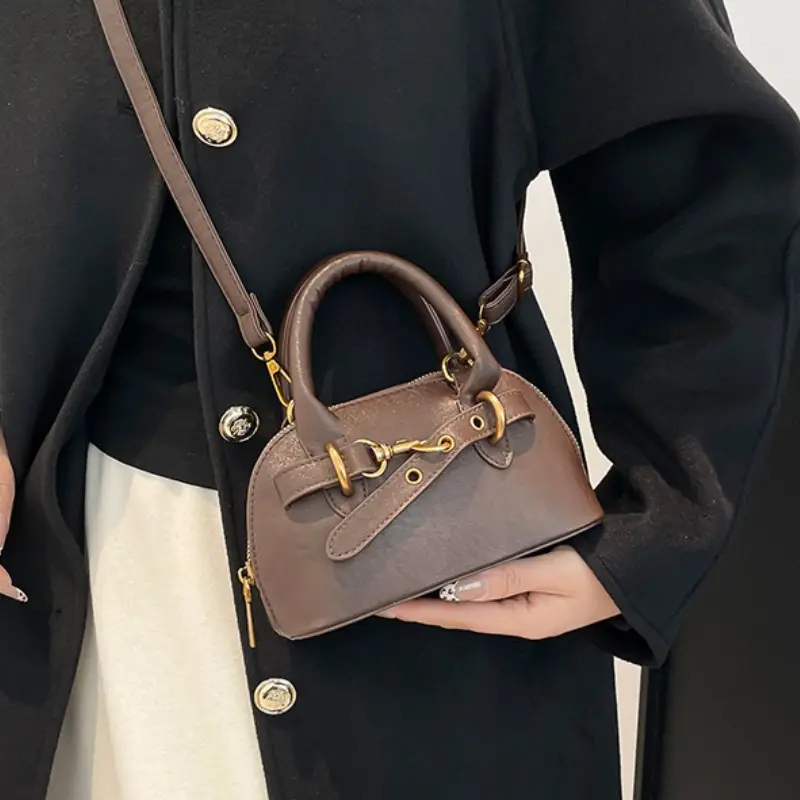 Small Size Top-handle Bags For Women Belt Buckle Design Mini Shoulder Cross Body Shell Bag Luxury Designer Purses And Handbags