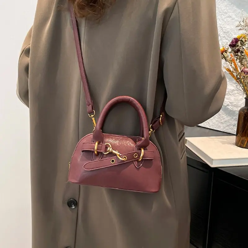 Small Size Top-handle Bags For Women Belt Buckle Design Mini Shoulder Cross Body Shell Bag Luxury Designer Purses And Handbags