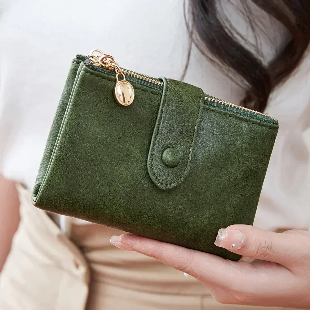 Women's Wallet Short Three Layer Large Capacity Double Zipper Card Holder ID Card Credit Bank Card Holder Money Purses for Women