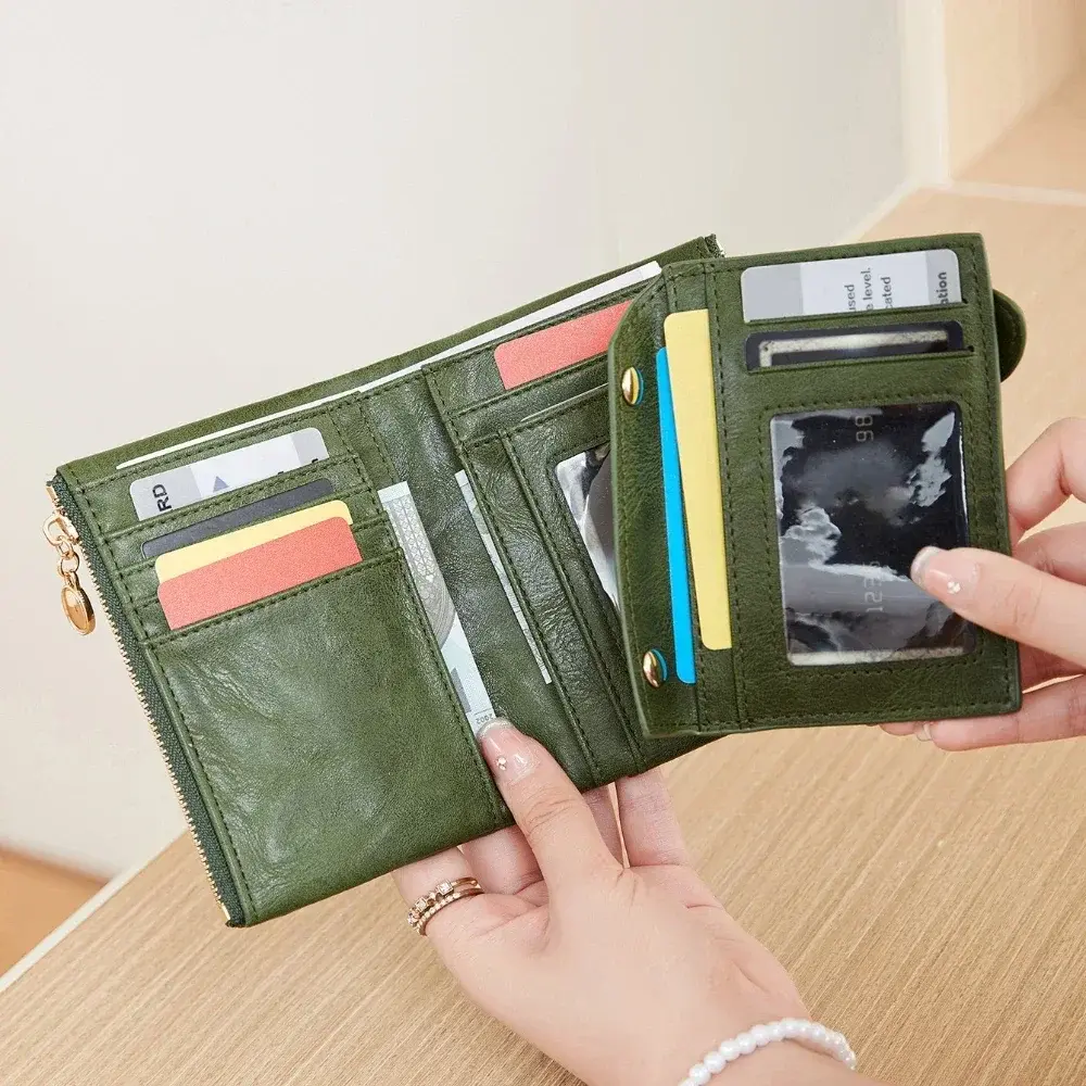 Women's Wallet Short Three Layer Large Capacity Double Zipper Card Holder ID Card Credit Bank Card Holder Money Purses for Women
