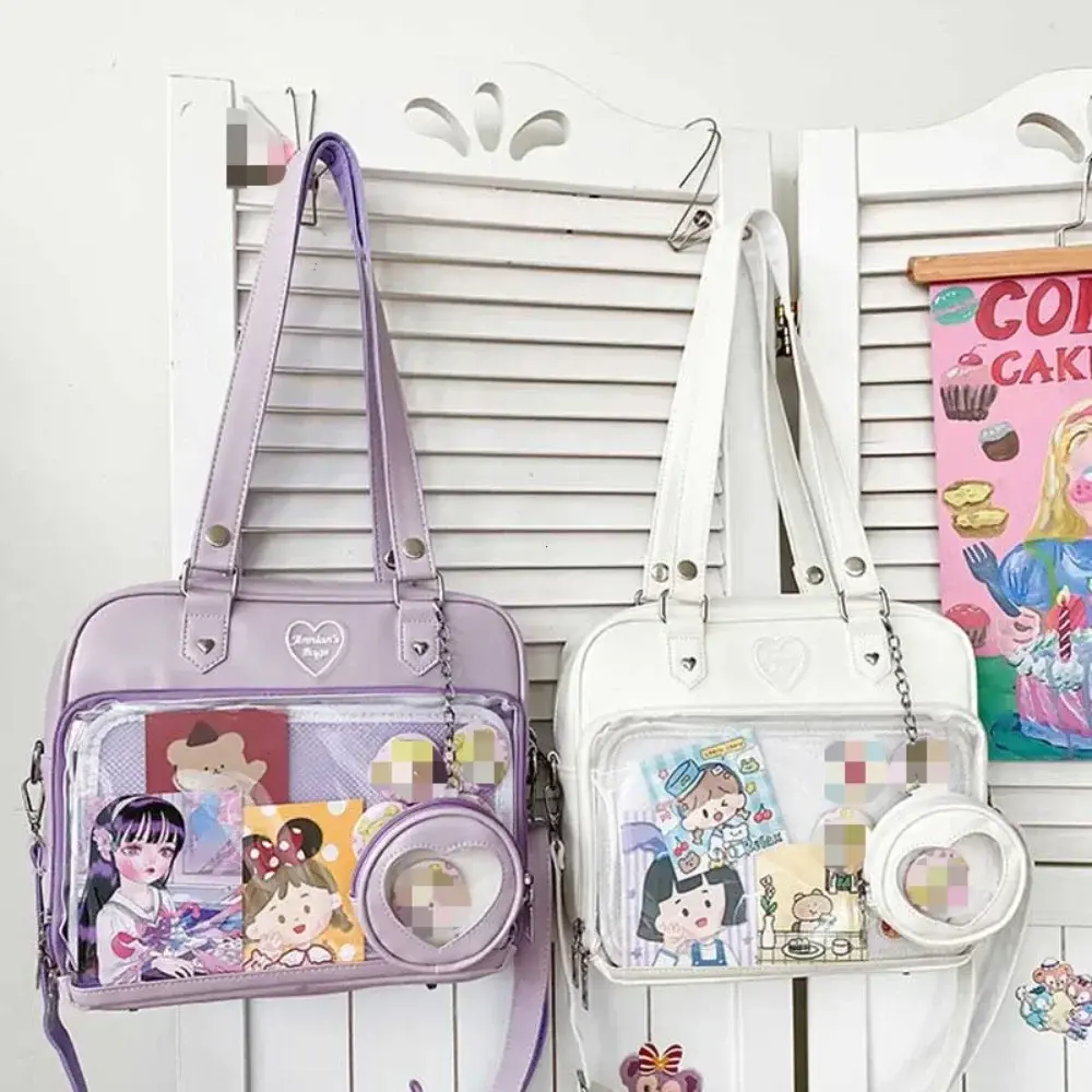 College Style Japanese Cute Transparent Ita Bag Fashion Student Preppy Shoulder Bag Y2K Kawaii PU Girl Crossbody Bags Handbags