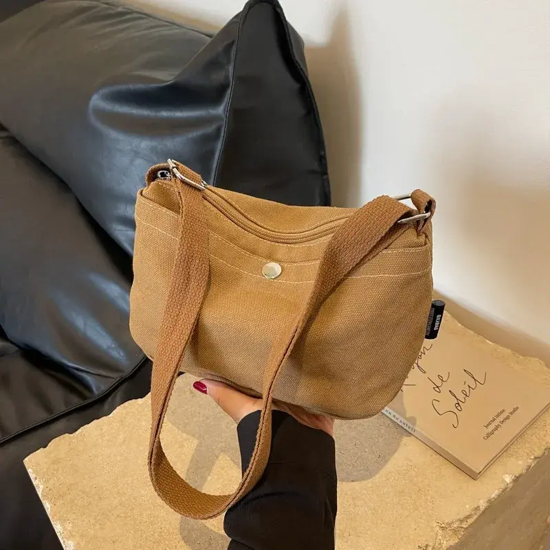 Small Canvas Women's Black Shoulder Cross Bag Female Messenger Bag Y2K Eco Korean Shopper Student Handbags Side Bag Book