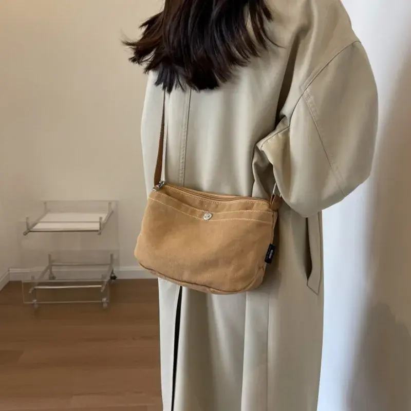 Small Canvas Women's Black Shoulder Cross Bag Female Messenger Bag Y2K Eco Korean Shopper Student Handbags Side Bag Book