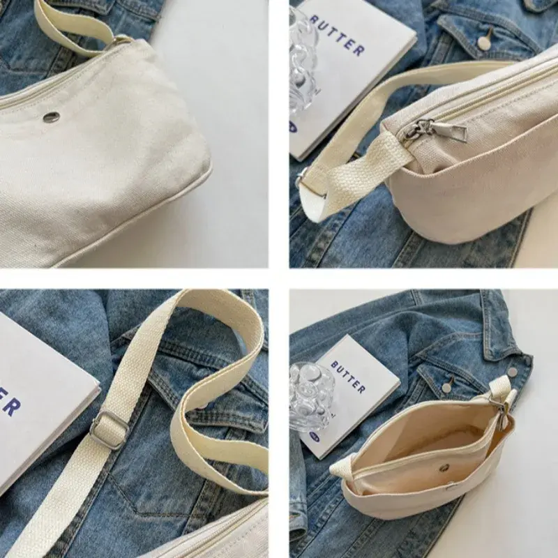 Small Canvas Women's Black Shoulder Cross Bag Female Messenger Bag Y2K Eco Korean Shopper Student Handbags Side Bag Book