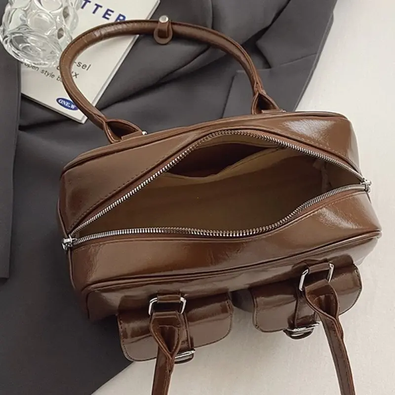 Retro PU Leather Double Pockets Underarm Bags For Women 2025 Winter Y2K New Korean Fashion Female Shoulder Bag Stylish Handbags