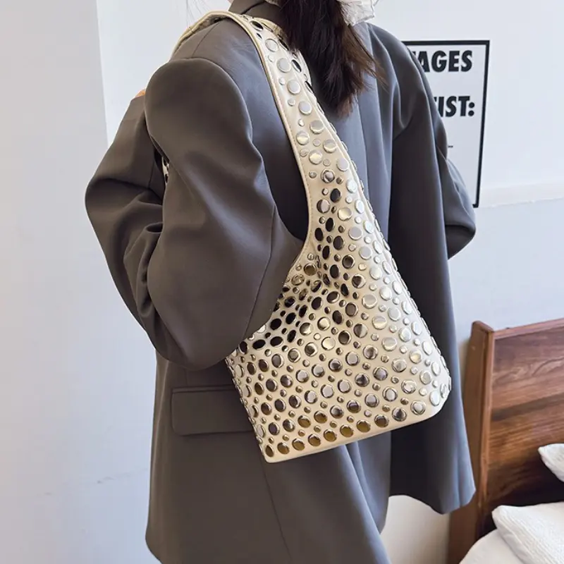 Designer Geometric Shoulder Bag For Women Top Brand Handbag Luxury Shiny Rivet Handmade Evening Clutch Bag Fashion Party Purse