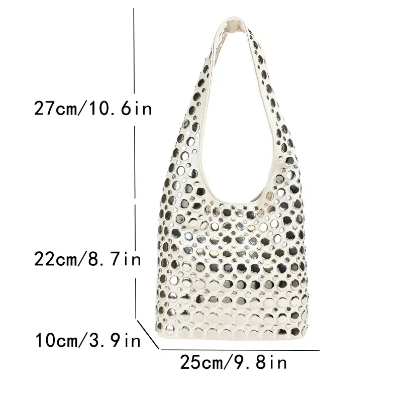 Designer Geometric Shoulder Bag For Women Top Brand Handbag Luxury Shiny Rivet Handmade Evening Clutch Bag Fashion Party Purse