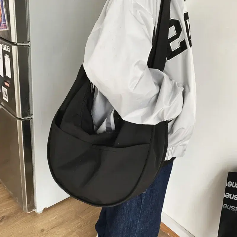 Y2k Crossbody Bags Men Solid Color Large Capacity Hobos Unisex Harajuku Japanese Style Nylon Waterproof Travel Shoulder Handbags