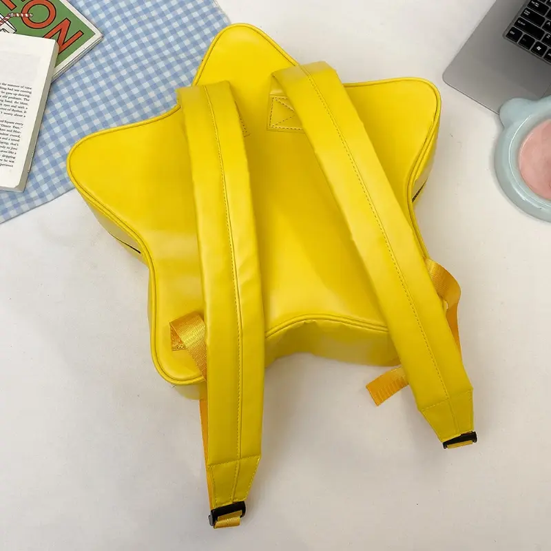 Yellow Star Backpack PU Leather Shoulder Bag Cute Teenage Girl Kawaii Women Schoolbag Knapsack Y2K Spicy Girl Travel Backpack