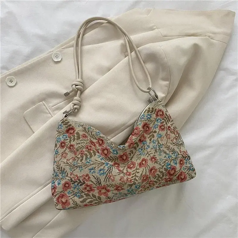 Vintage Print Underarm Bag Large Capacity Fashion Women's Simple Multi-functional Canvas Shoulder Bag Casual Bag Purses Handbags