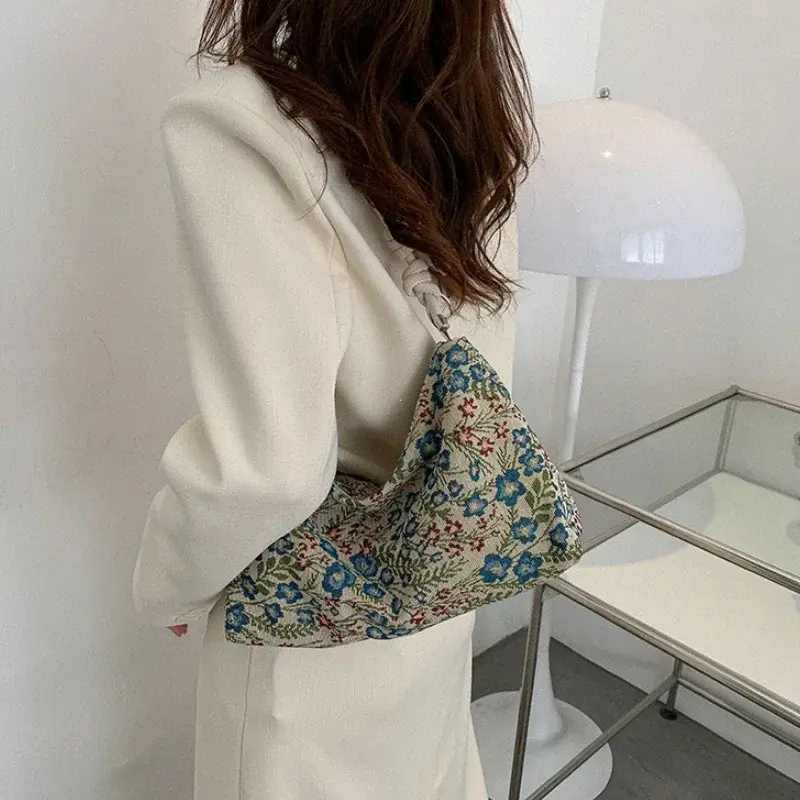 Vintage Print Underarm Bag Large Capacity Fashion Women's Simple Multi-functional Canvas Shoulder Bag Casual Bag Purses Handbags