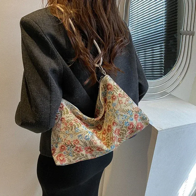 Vintage Print Underarm Bag Large Capacity Fashion Women's Simple Multi-functional Canvas Shoulder Bag Casual Bag Purses Handbags