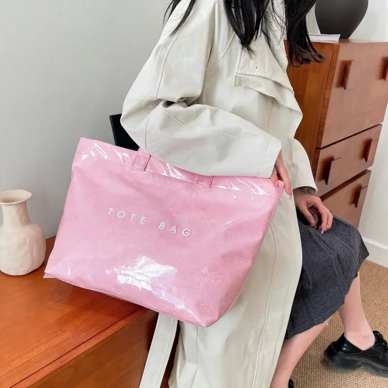 INS Popular Letter Prints Women's Tote Bags Large Capacity Transparent Jelly Bag PVC Waterproof Shopping Bag Designer Handbags