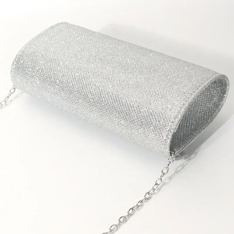Women Envelope Evening Bag Glitter Ladies Chain Shoulder Bags Shiny Silver Long Purse Female Wedding Party Clutches Mini Handbag