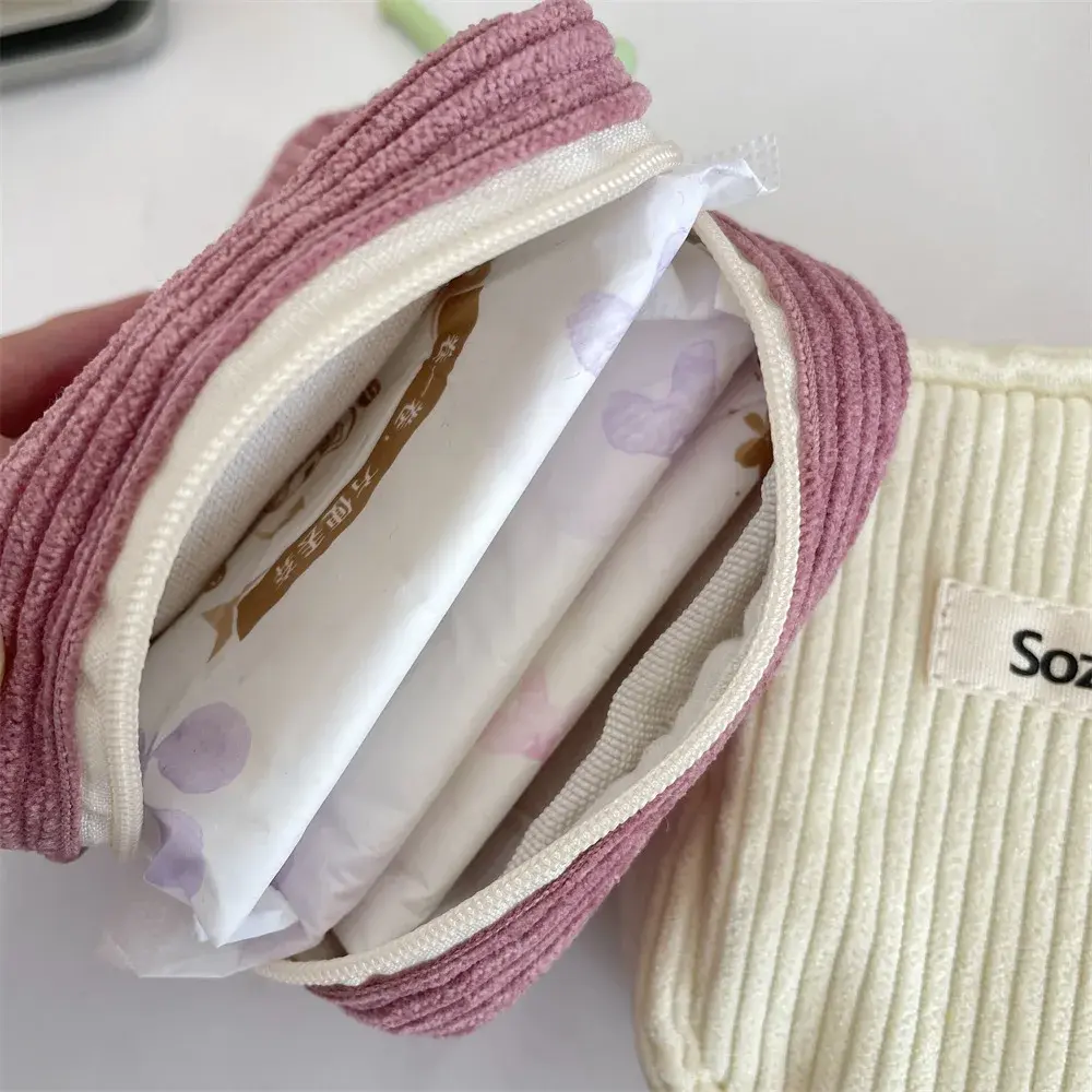 Kawaii Mini Makeup Handbags Wallet Coin Purse Ins Travel Makeup Lipstick Sanitary Napkins Pouch with Zipper Closure Storage Bag
