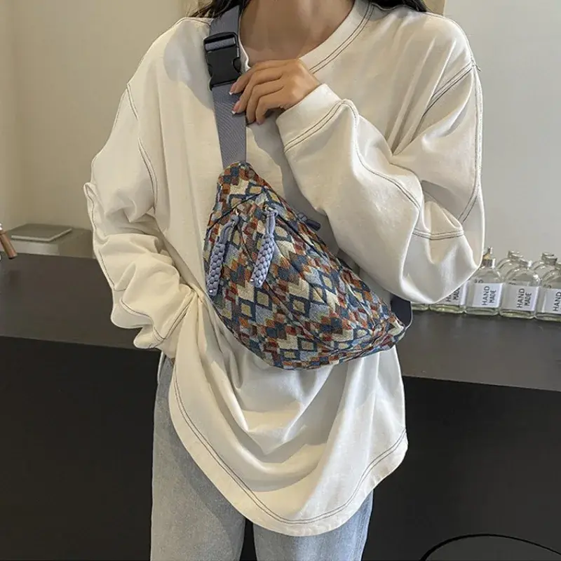 Bohemia Corduroy Belt Bags for Women Fashion Fanny Pack Female Banana Waist Bag Hip Purse Shoulder Crossbody Chest Bag Pocket