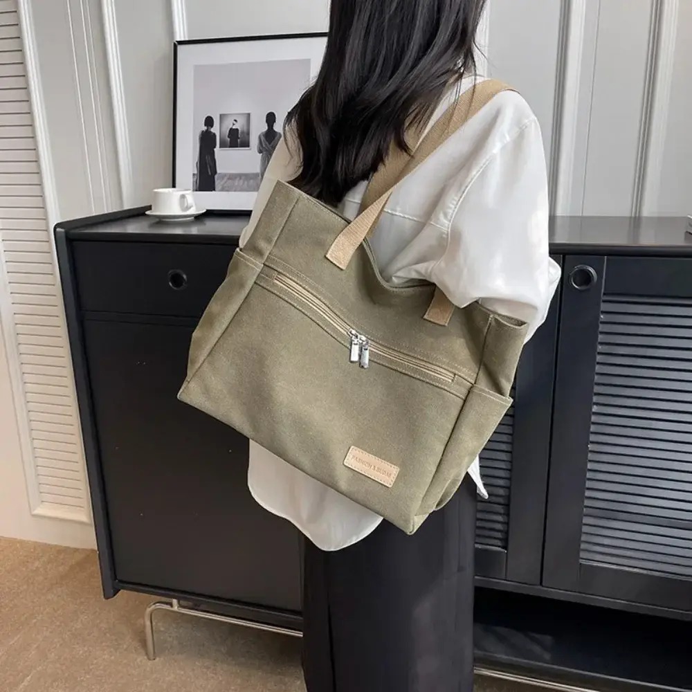 Fashion Retro Versatile Canvas Tote Bag Leisure Student Shoulder Bags Portable Handbag with Zipper for Women Сумка Женская 2025