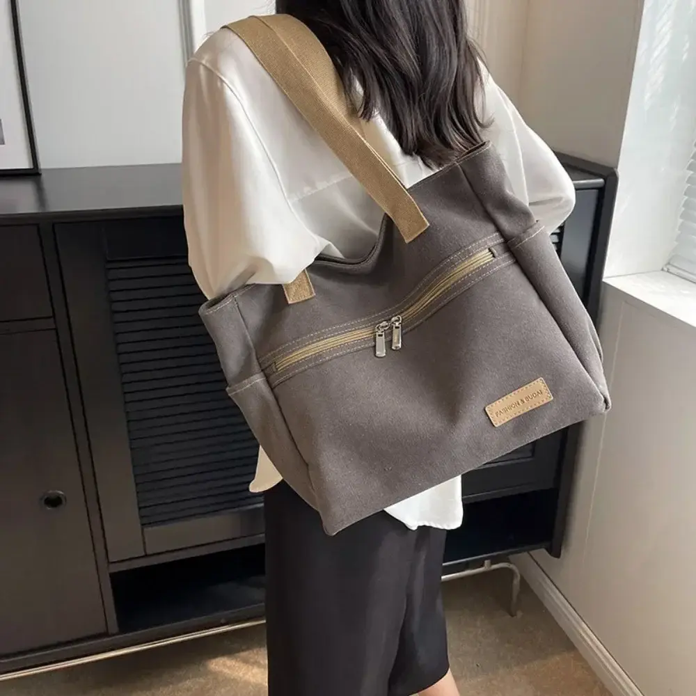 Fashion Retro Versatile Canvas Tote Bag Leisure Student Shoulder Bags Portable Handbag with Zipper for Women Сумка Женская 2025