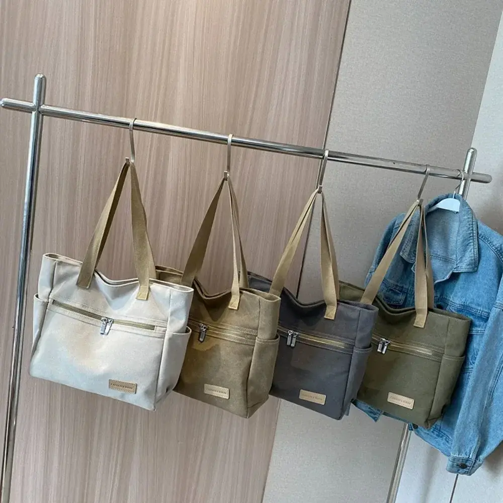 Fashion Retro Versatile Canvas Tote Bag Leisure Student Shoulder Bags Portable Handbag with Zipper for Women Сумка Женская 2025