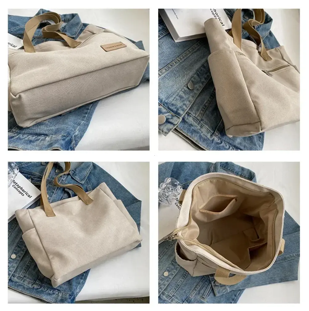 Fashion Retro Versatile Canvas Tote Bag Leisure Student Shoulder Bags Portable Handbag with Zipper for Women Сумка Женская 2025