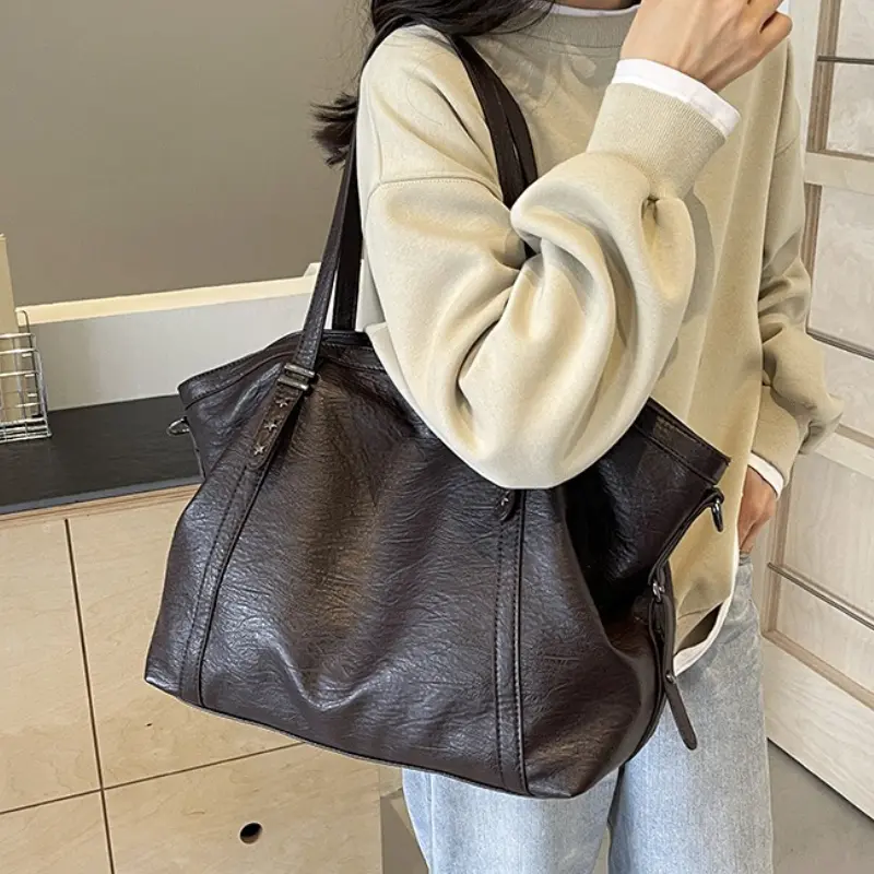 Large Sized Tote Bags For Women Soft PU Leather Pure Color Large Capacity Shopper Shoulder Crossbody Bag High Quality Handbags