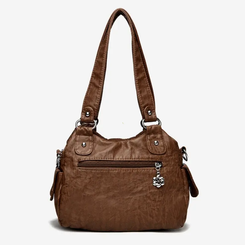 Retro Leather Female Multi-pockets Shoulder Crossbody Bags for Women Mother 2 Layers Large Capacity Handbag Messenger Tote Bag