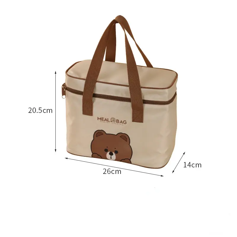 Lunch Bags Leather Bear Kids Large Capacity Bento Pouch for Children Thermal Insulated Cooler with Tableware Cup Tote Picnic Box