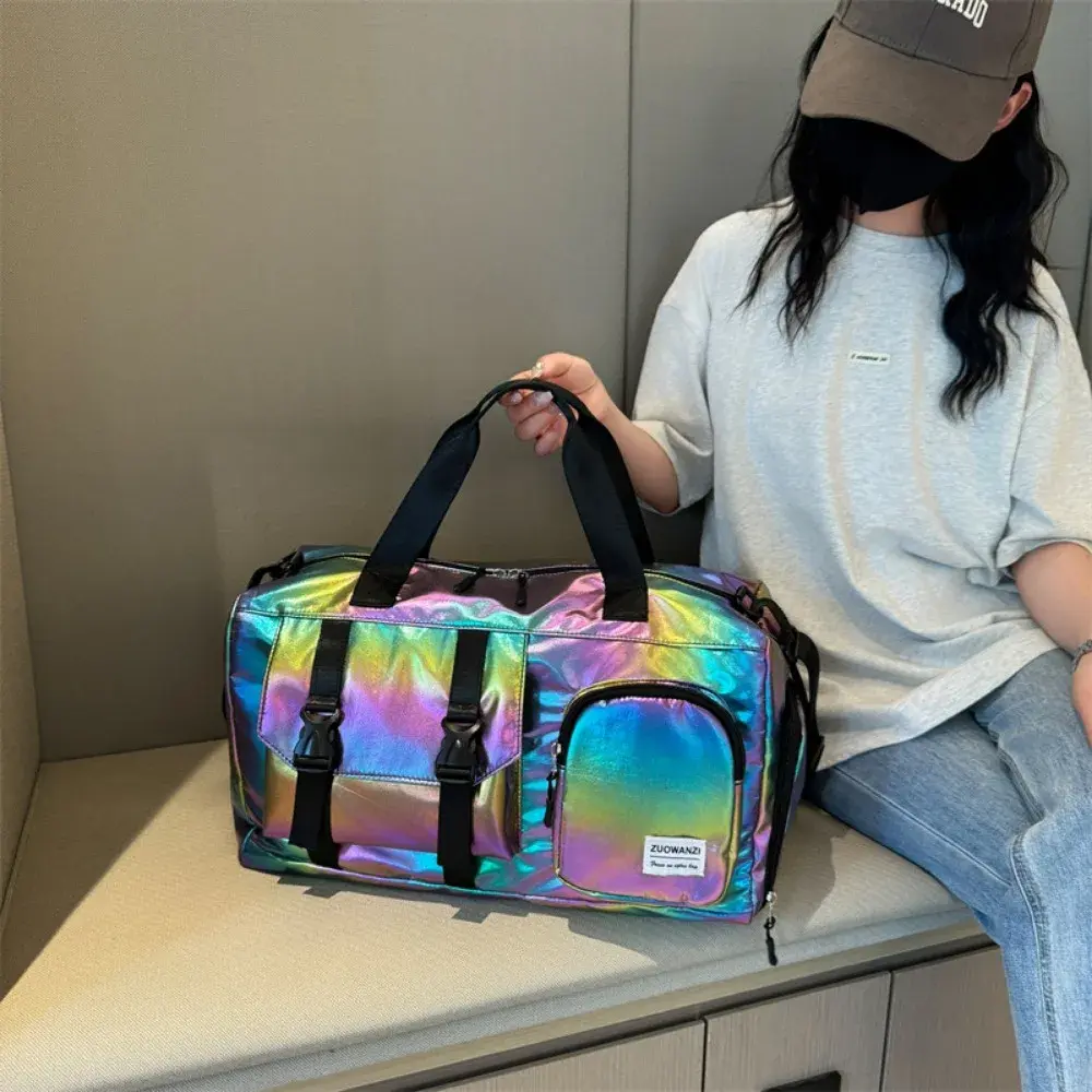 Large Capacity Foldable Duffel Bag Women's Waterproof Luggage Organizer Bag Dry Wet Separation Travel Shoulder Tote Bag Handbag