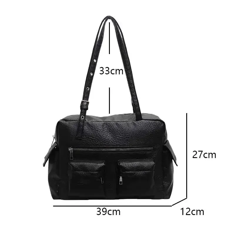Women PU Leather Shoulder Bag Multi-Pockets Underarm Bag Solid Versatile Commuting Handbag Adjustable Strap Armpit Tote Bag