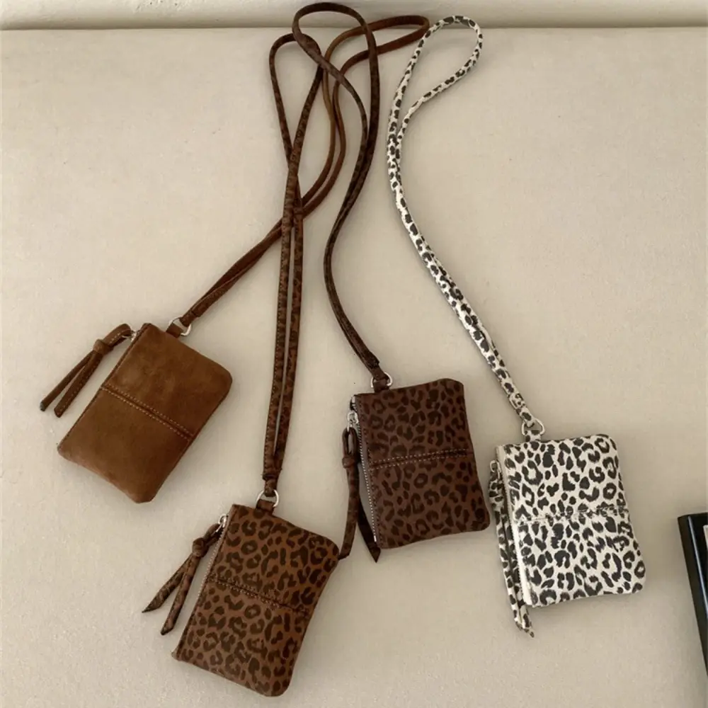Leopard Print Suede Coin Purse Portable Lipstick Key Bag Women Shoulder Bag Mini Storage Bag Small Wallet Travel Mini Purse 2025