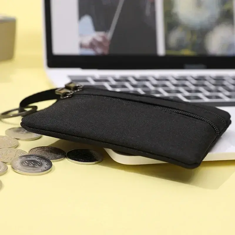 3 Zippers Canvas Coin Purse Women's Mini Wallet Solid Change Purses With Keychain Money Bags Coin Key Storage Bag Card Holder