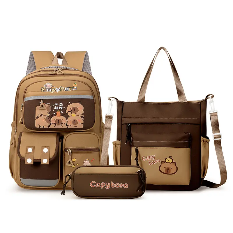 Kawaii Capybara School Backpack for Girls School Bags Set Casual Daypack Teens Girls Book Bag Children Schoolbag Travel Backpack